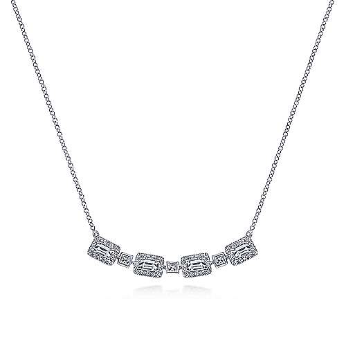 Rectangular Baguette and Diamond Station Necklace