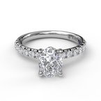 14k White Gold Oval Solitaire & Diamond Band Engagement Ring