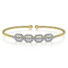 Load image into Gallery viewer, 14k YG Cuff With Pave Diamond Links Bangle