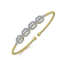 Load image into Gallery viewer, 14k YG Cuff With Pave Diamond Links Bangle