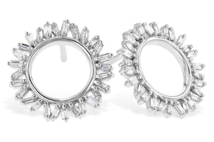 Baguette Diamond Open Circle Stud Earrings