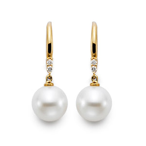 Pearl & Diamond Drop Earrings - Yellow Gold