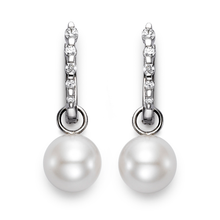 Load image into Gallery viewer, Diamond &amp; Pearl Huggie Earrings - White Gold