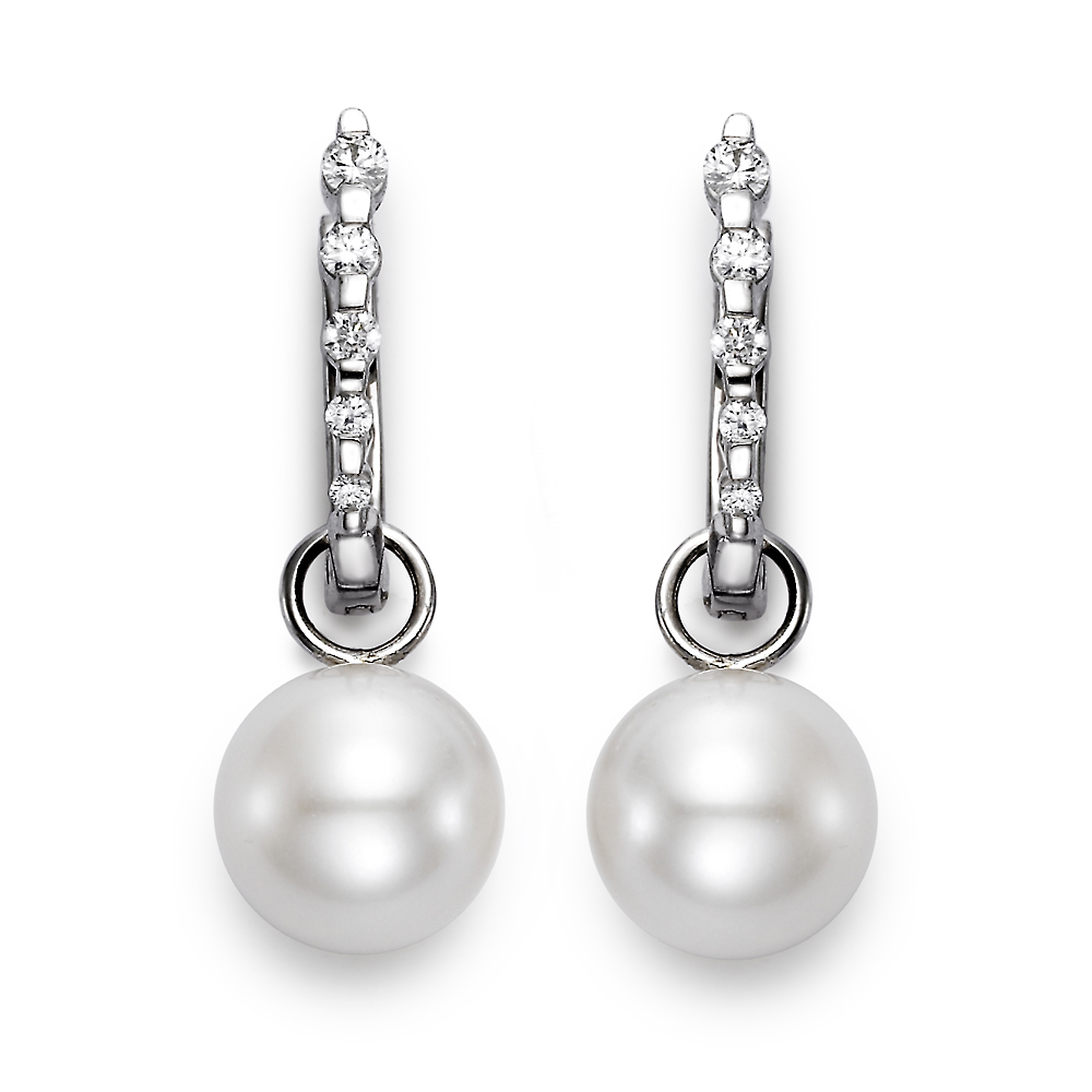 Diamond & Pearl Huggie Earrings - White Gold