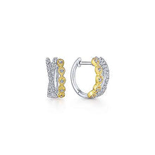 Load image into Gallery viewer, 14k Yellow-White Gold Diamond Huggie Earrings