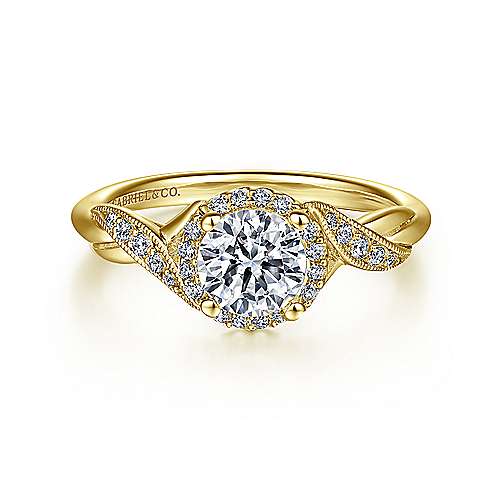 Yellow Gold Hidden Halo Twisted Diamond Engagement Ring