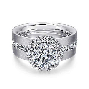 Satin Channel Set Wide Band Engagement Ring