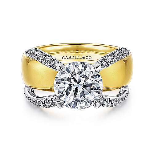 Two Toned Wide Band Diamond Engagement Ring