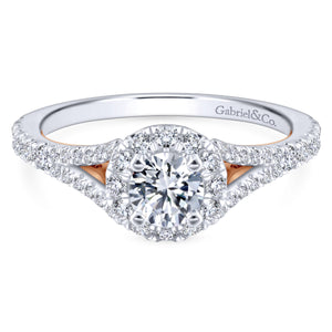 Two Tone Round Halo Engagement Ring