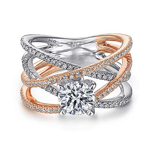 White-Rose Gold Crossover Diamond Engagement Ring
