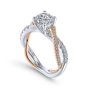 14k White-Rose Twisted Diamond Engagement Ring