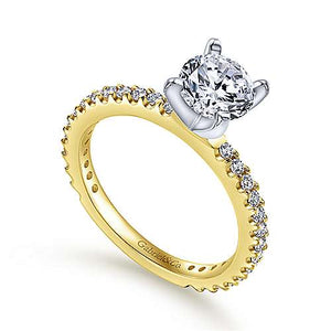 14k Yellow-White Gold Straight Line Diamond Engagement Ring