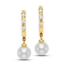 Load image into Gallery viewer, Pearl &amp; Diamond Hoop Drop Earrings