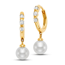 Load image into Gallery viewer, Pearl &amp; Diamond Hoop Drop Earrings