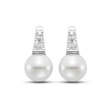 Load image into Gallery viewer, Pearl &amp; Diamond Huggie Earrings