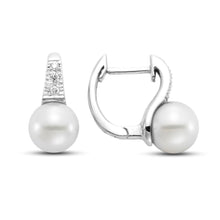 Load image into Gallery viewer, Pearl &amp; Diamond Huggie Earrings