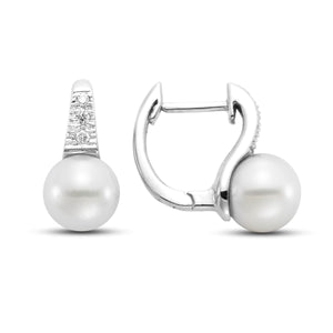 Pearl & Diamond Huggie Earrings
