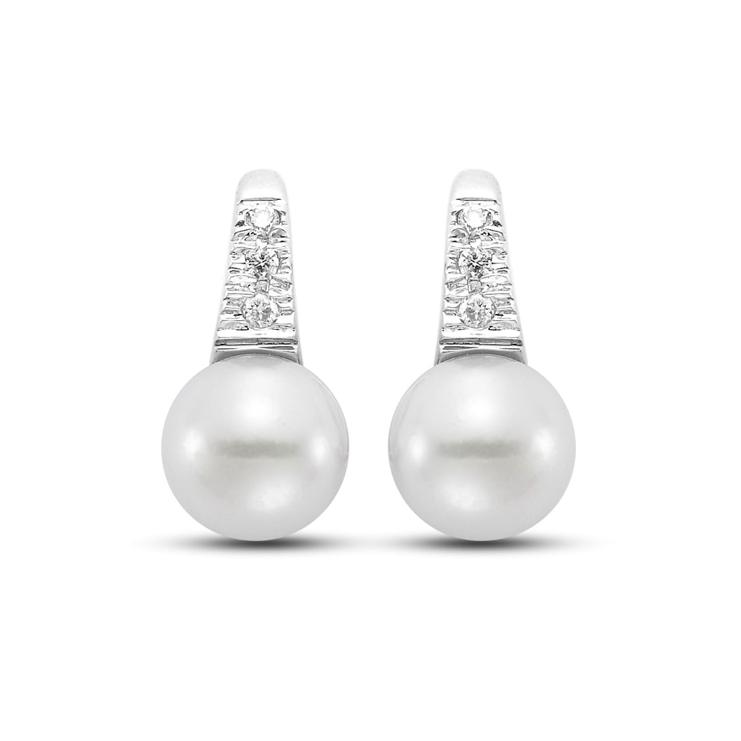 Pearl & Diamond Huggie Earrings