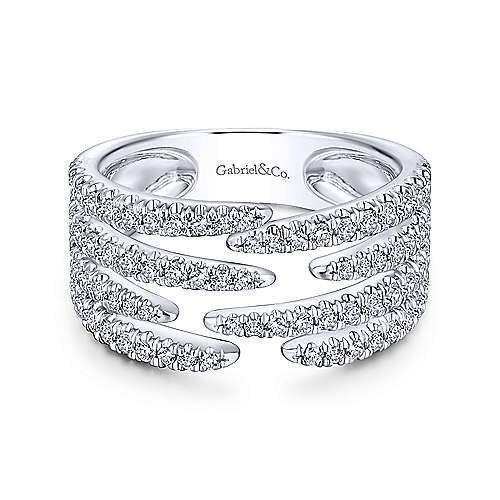 14k White Gold Open Wide Band Pave Ring