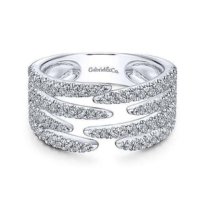 14k White Gold Open Wide Band Pave Ring