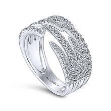 Load image into Gallery viewer, 14k White Gold Open Wide Band Pave Ring