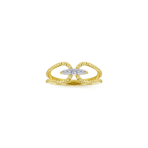 14k Yellow Gold and Diamond Bar Ring