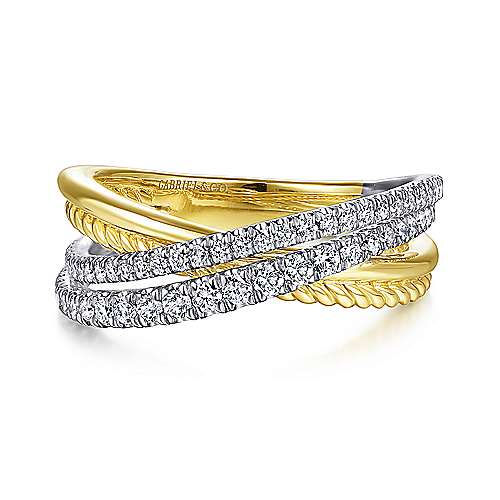 14k Yellow Gold and Diamond Crossover Ring