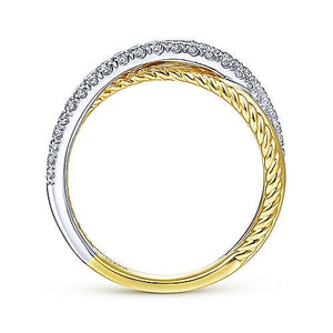 14k Yellow Gold and Diamond Crossover Ring