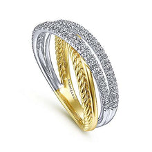 Load image into Gallery viewer, 14k Yellow Gold and Diamond Crossover Ring