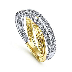 14k Yellow Gold and Diamond Crossover Ring