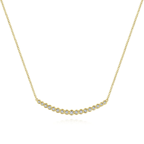 Bezel Set Diamond Curved Bar Necklace