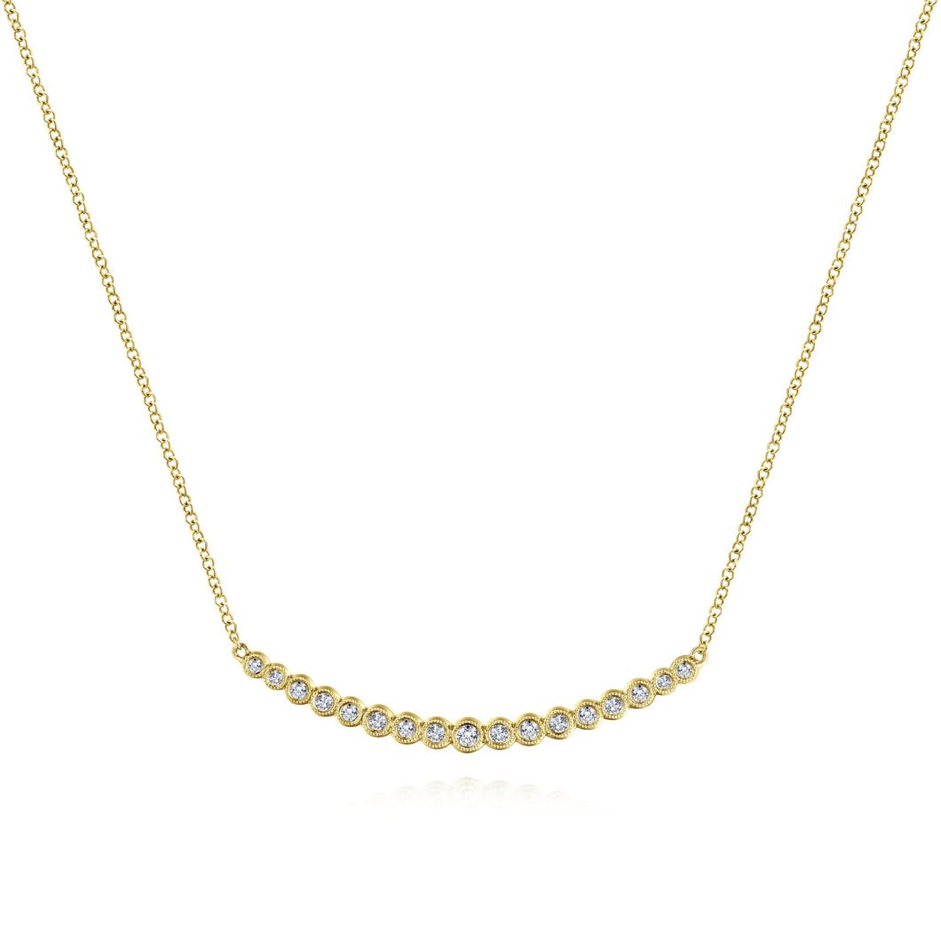 Bezel Set Diamond Curved Bar Necklace