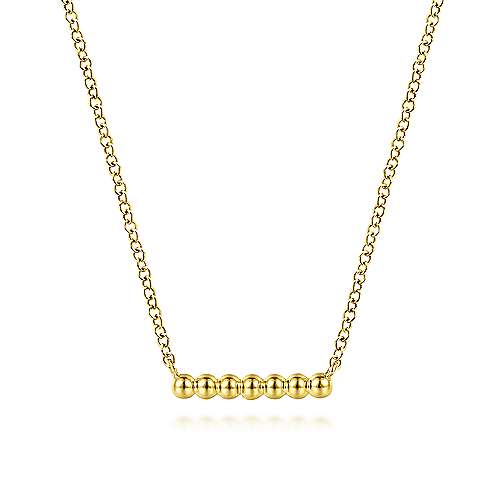 14k Yellow Gold Beaded Bar Necklace