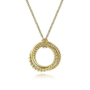 14k Yellow Gold Twisted Rope & Multi Circle Necklace