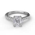 Load image into Gallery viewer, Emerald Solitaire With Hidden Halo Engagement Ring