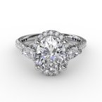 Load image into Gallery viewer, 3-stone Oval Halo Engagement Ring