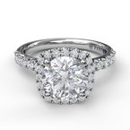 Cushion Halo & Diamond Accented Engagement Ring