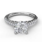 14k White Gold Classic Round Diamond Accented Engagement Ring