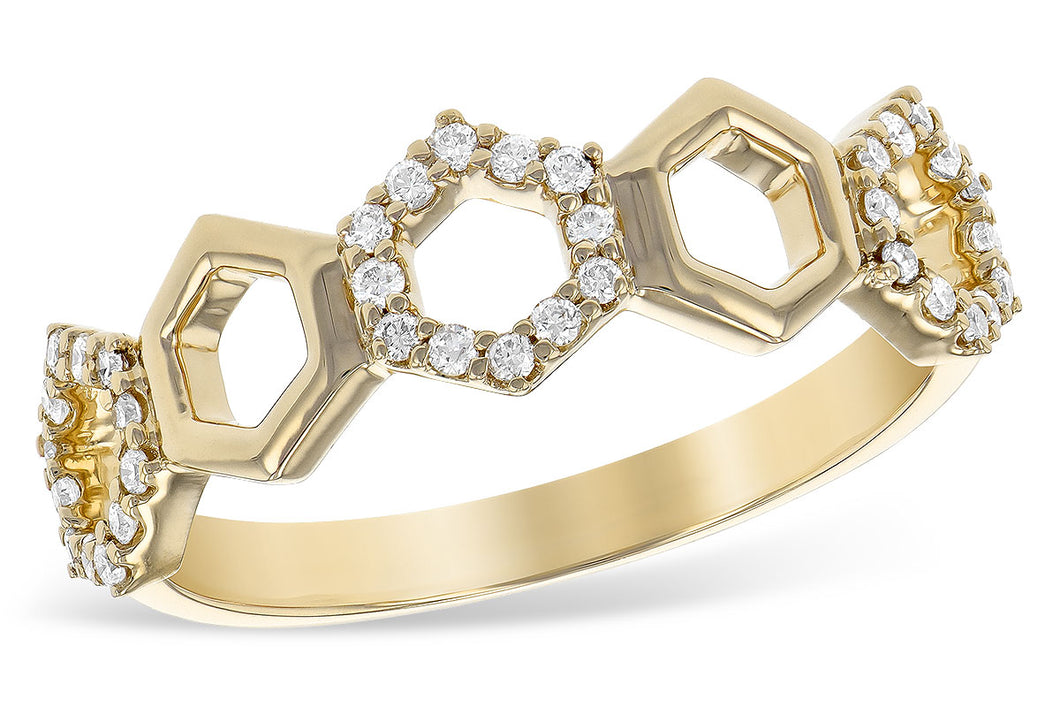 14k Yellow Gold & Diamond Hexagon Ring
