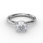 14k White Gold Round Solitaire Hidden Halo Engagement Ring