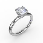 14k White Gold Round Solitaire Hidden Halo Engagement Ring